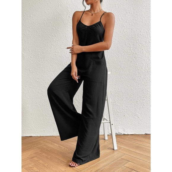 Crisscross Backless Wide Leg Cami Jumpsuit black - Picture 5 of 6